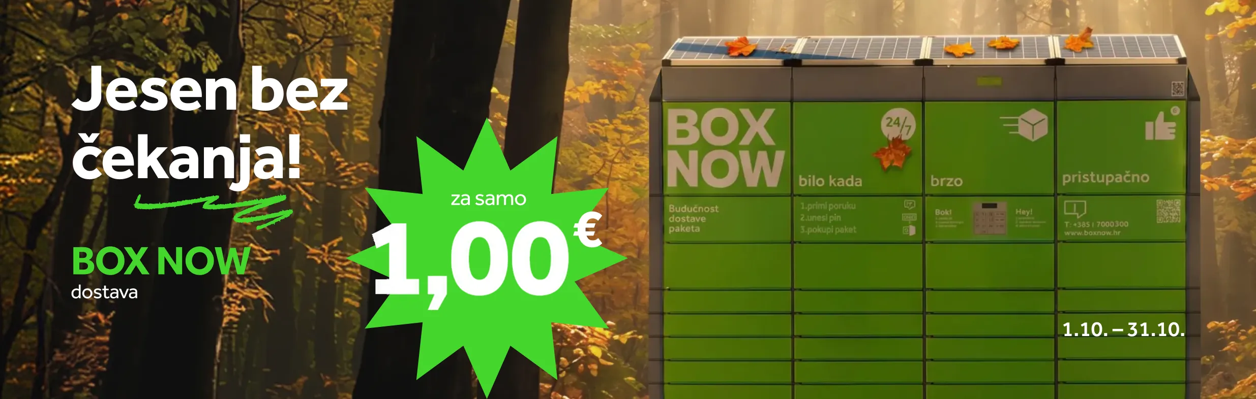 Jesen bez čekanja! BOX NOW dostava za samo 1,00 € od 1. do 31. listopada 2026.