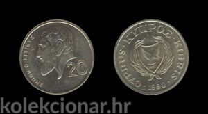 Cyprus Cipar 20 Cents 1990