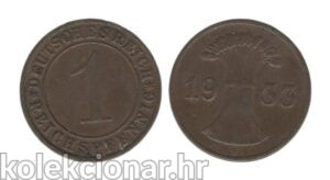 Germany Njemačka Weimar Republic 1 Reichspfennig 1933 F