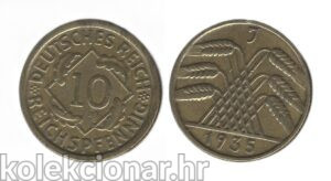 Germany Njemačka Weimar Republic 10 Reichspfennig 1935 J
