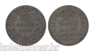 Germany Njemačka Wurttemberg 6 Kreuzer 1849 – William I