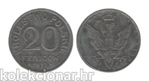 Poland Poljska Kingdom of Poland 20 Fenigow 1917